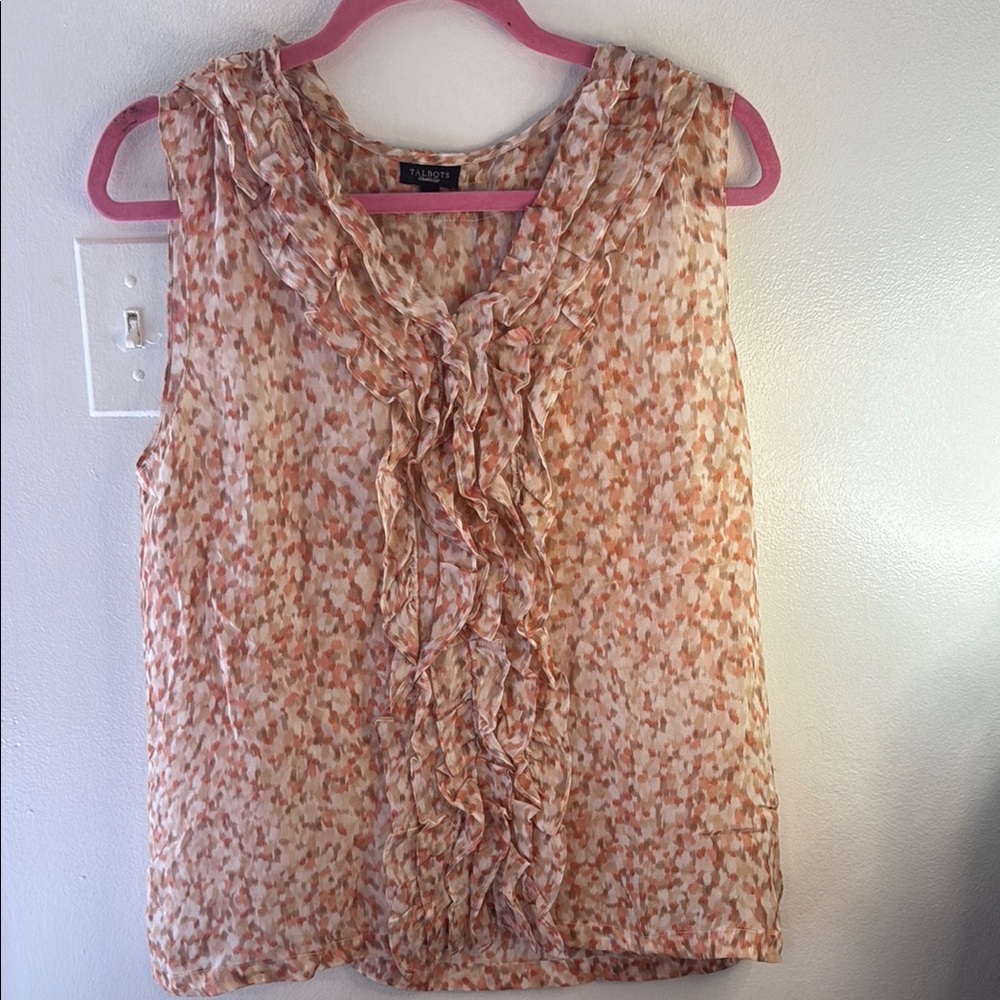 Valerie Bertinelli Peach and Cream Ruffle Blouse
